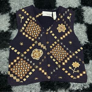 Vintage Portraits By Northern Isles Sweater Vest Womens M Purple Floral Flower